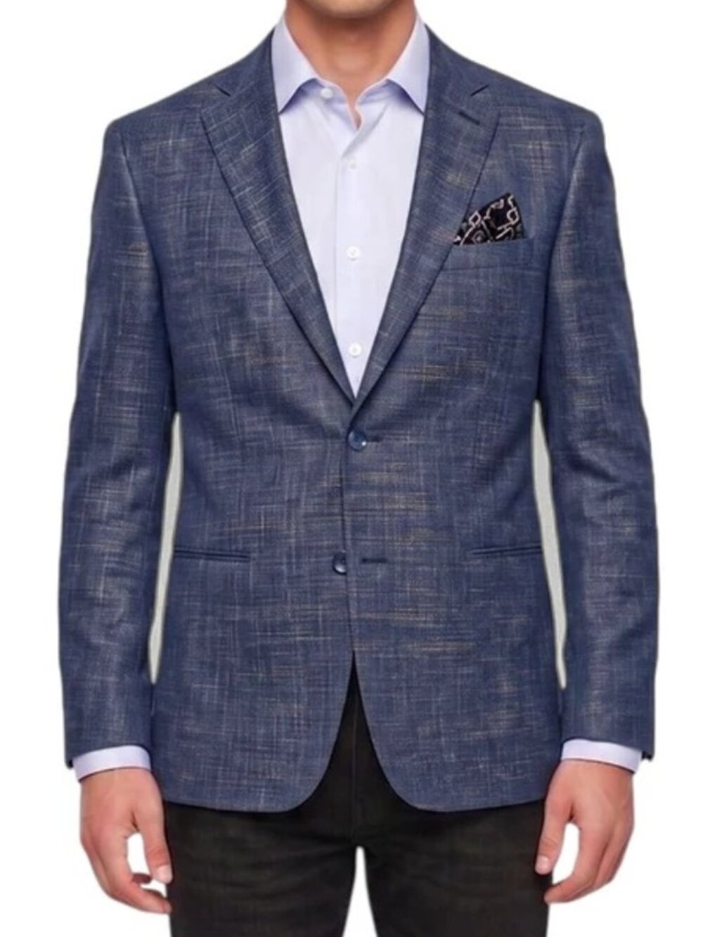 Blue Hopsack Notch Lapel Slim Fit Men's Jacket
